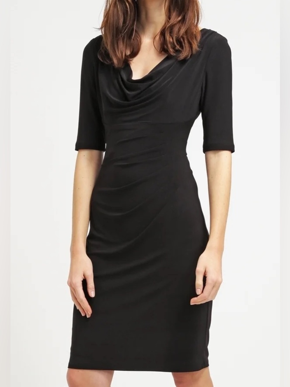 LAUREN Ralph Lauren Black Cowl-Neck Ruched Jersey Dress — Sz 0